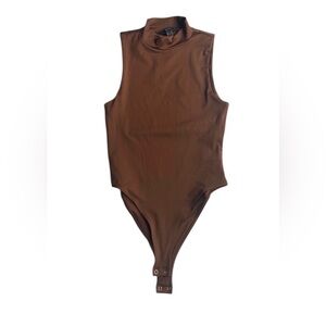 NWT Forever 21 chocolate brown sleeveless mock neck stretch bodysuit size medium